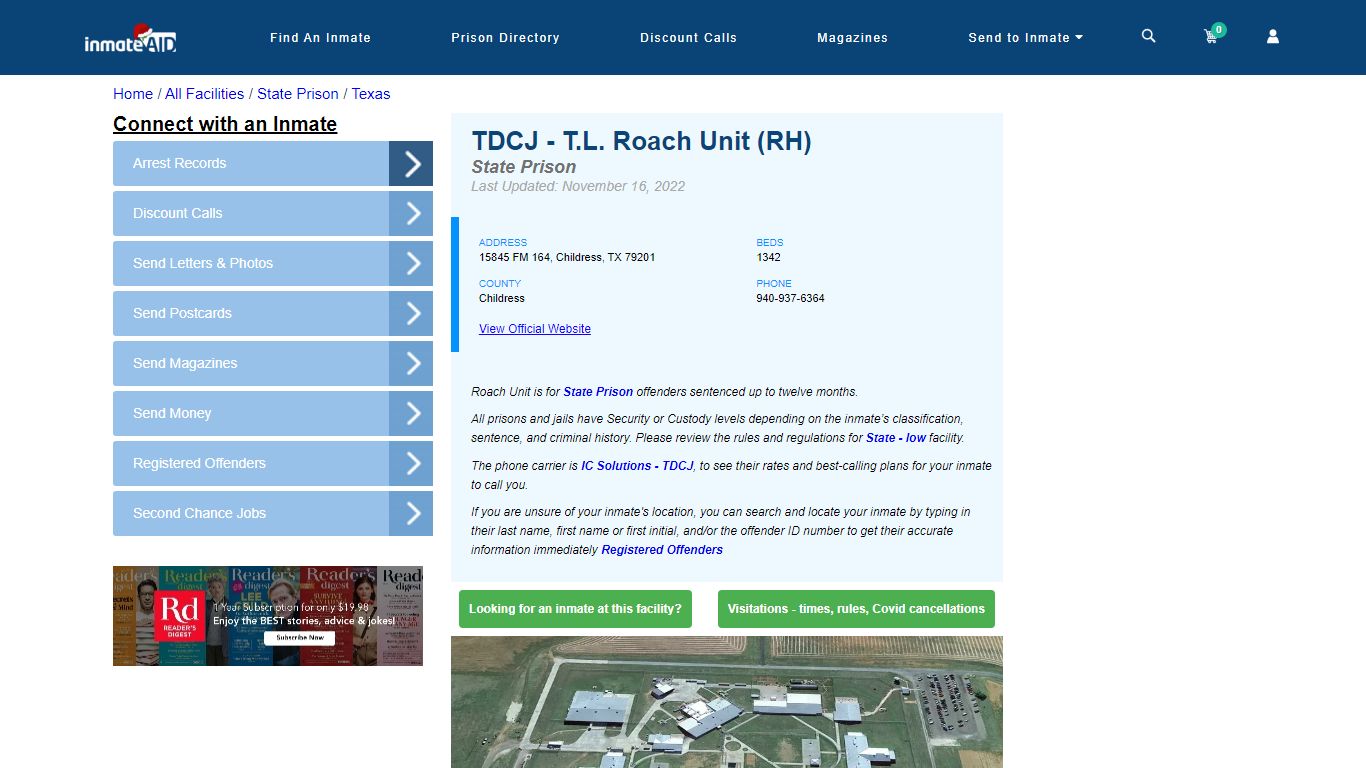 TDCJ - Roach Unit (RH) & Inmate Search - Childress, TX