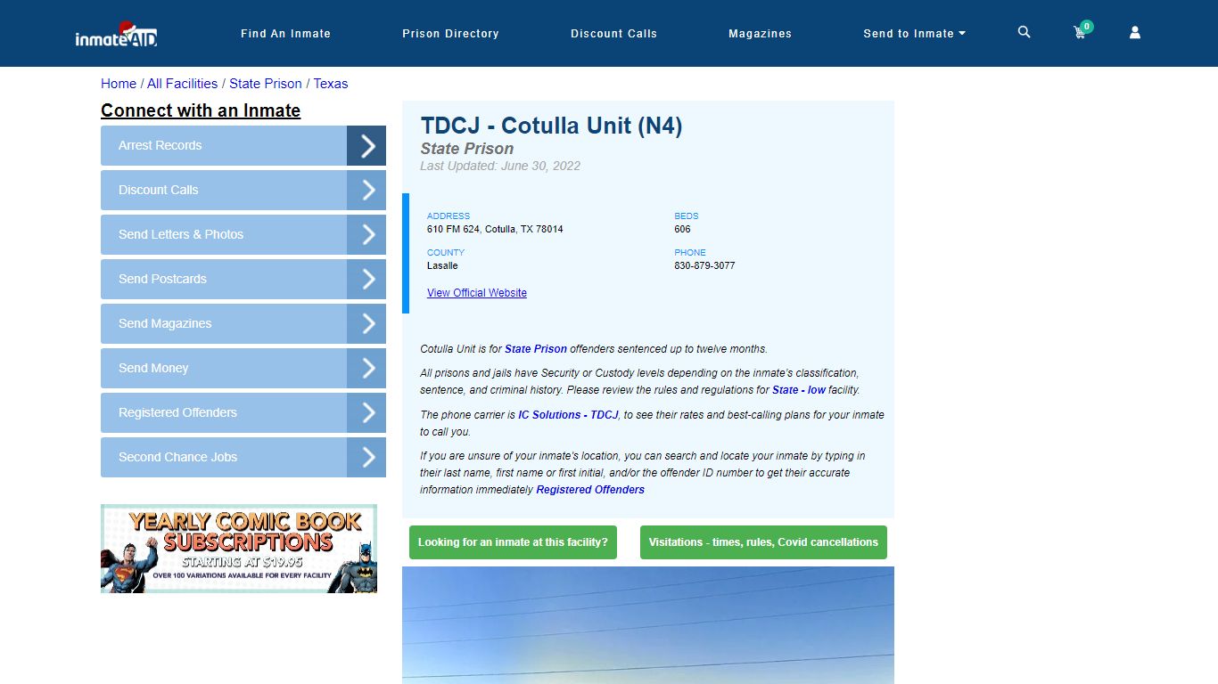 TDCJ - Cotulla Transfer Facility (N4) & Inmate Search - Cotulla, TX